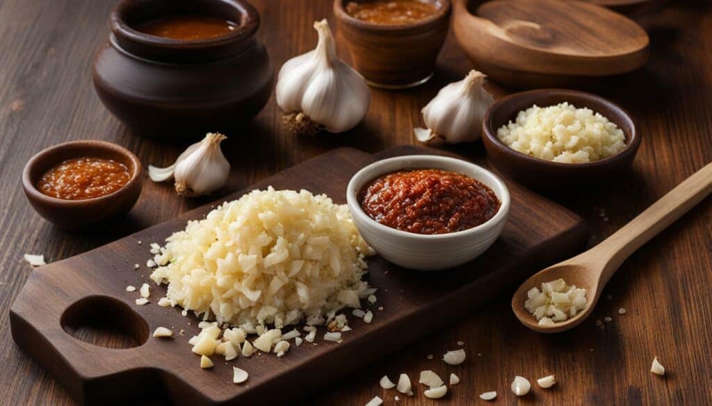 Chopped garlic and Worcestershire sauce