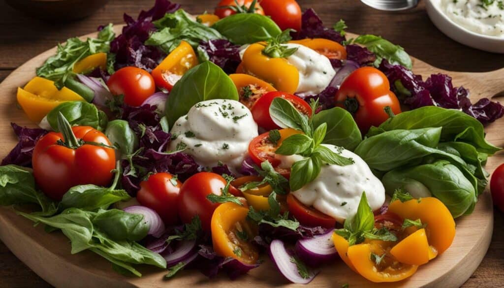 burrata cheese and vegetables