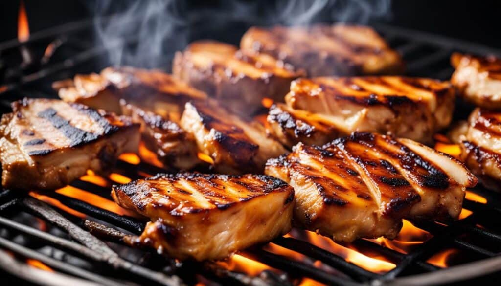 chicken slices on a grill
