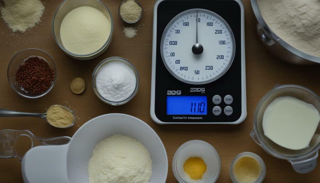 measuring ingredients on a kitchen scale