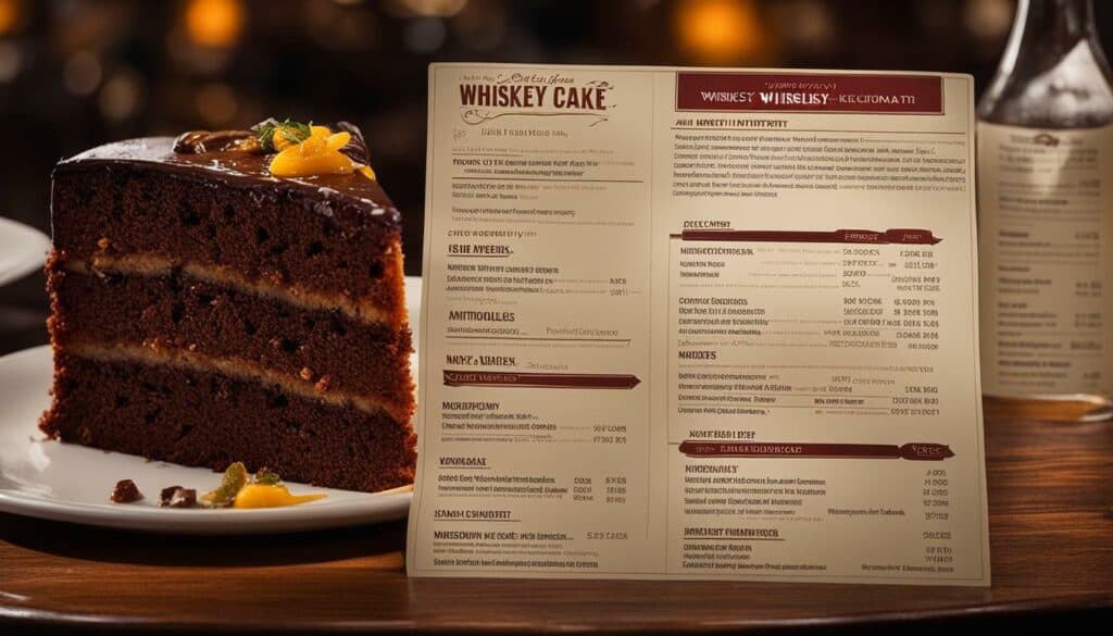 whiskey cake menu nutritional information