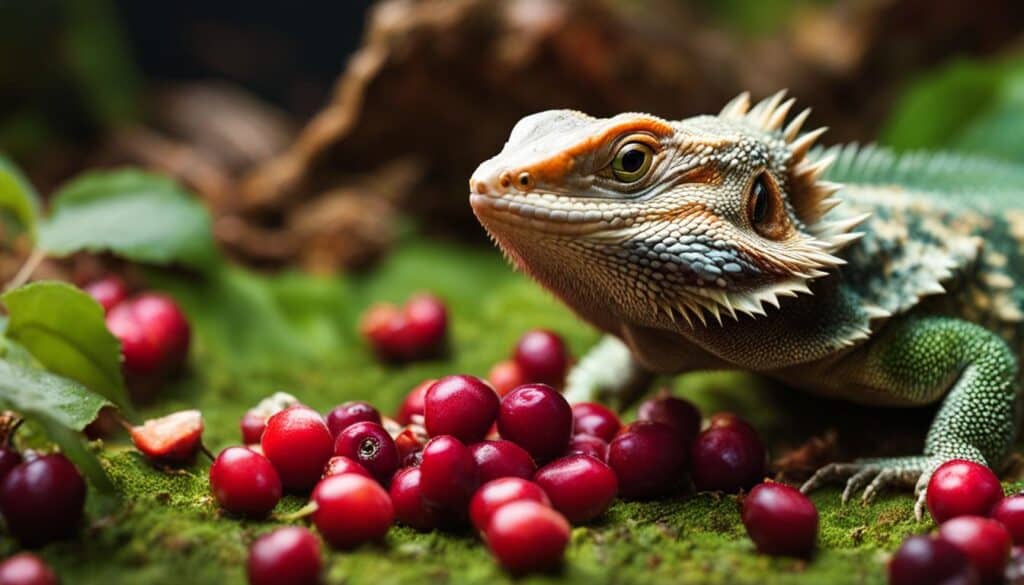 bearded dragon eating cranberries