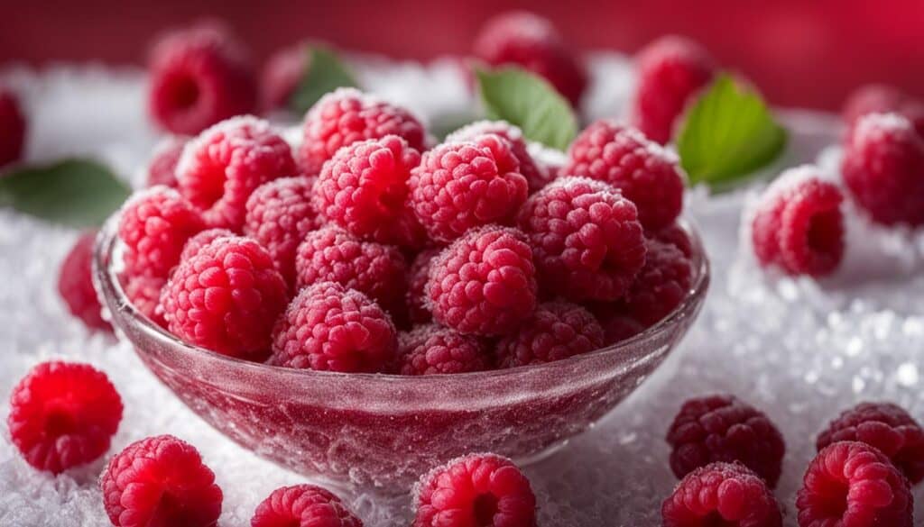 frozen raspberries in a bowl