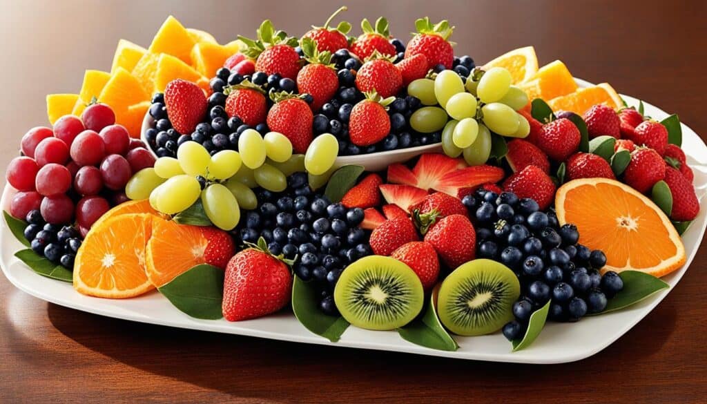 Colorful fruit platter with wild blueberries