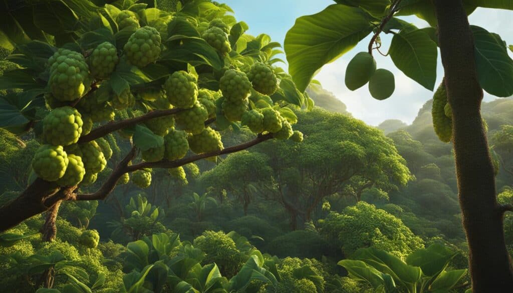 Noni Fruit in Tropical Landscape