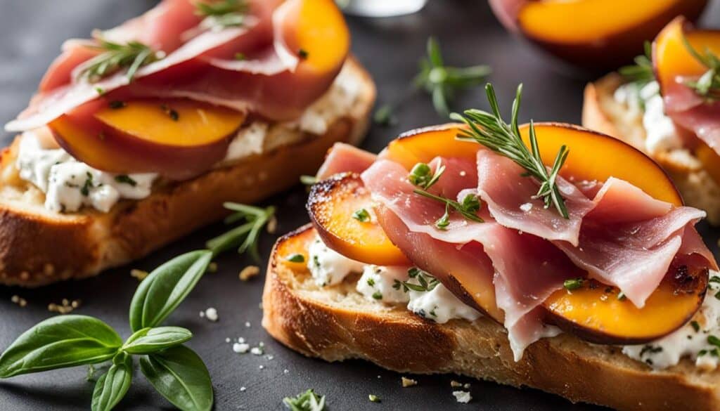 Peach Prosciutto Goat Cheese Crostini