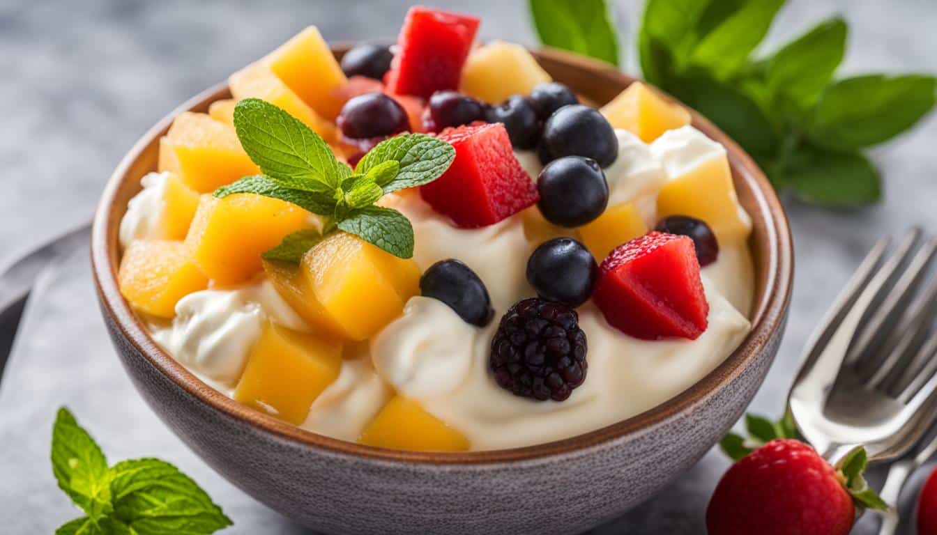 canned fruit salad with vanilla pudding