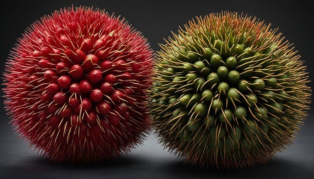 differences in appearance between pulasan and rambutan