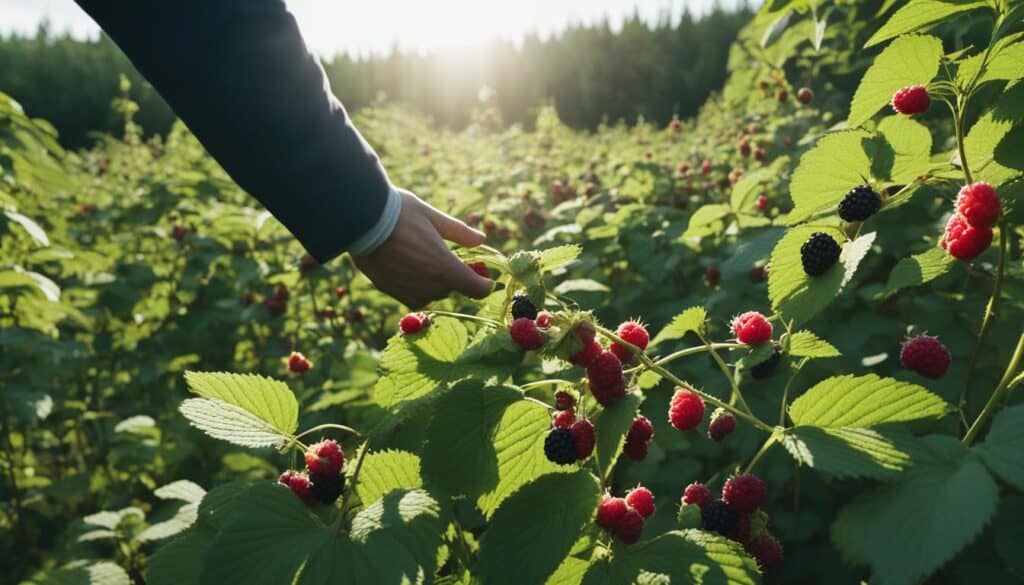 gather wild raspberries and blackberries