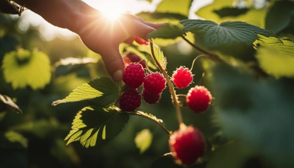 harvest wild raspberries