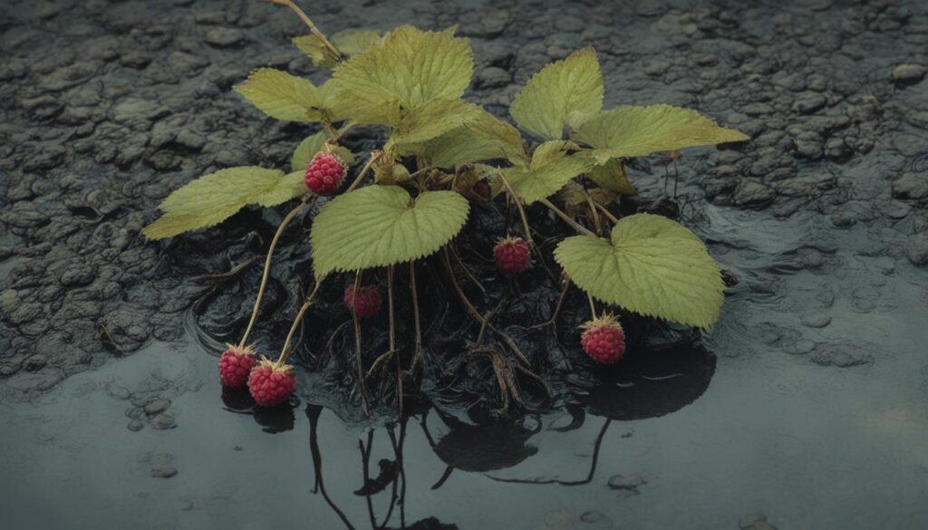 over-watered raspberry plant