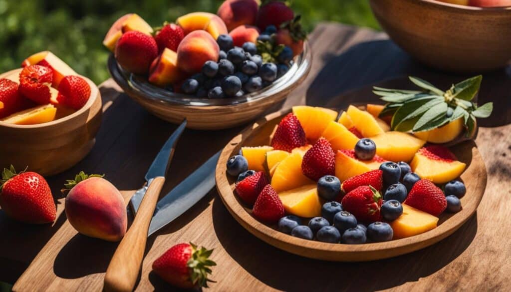 preparing fruits in a fruit salad