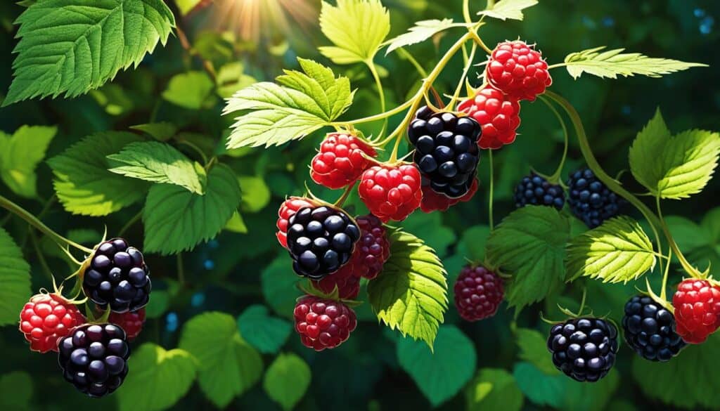 wild raspberries and blackberries