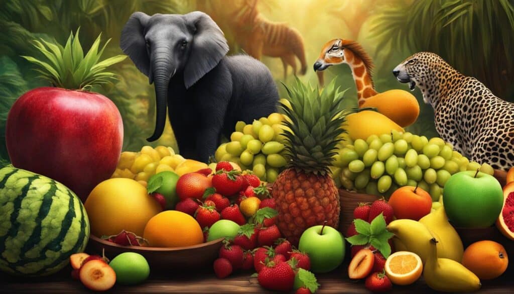 zoo animals and sweet fruits