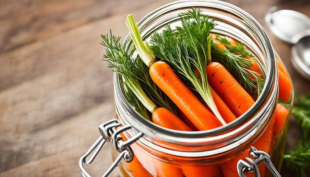 Glass jar of pickled carrots