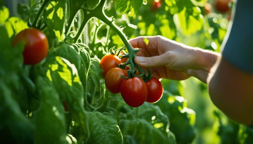 Harvesting Roma tomatoes