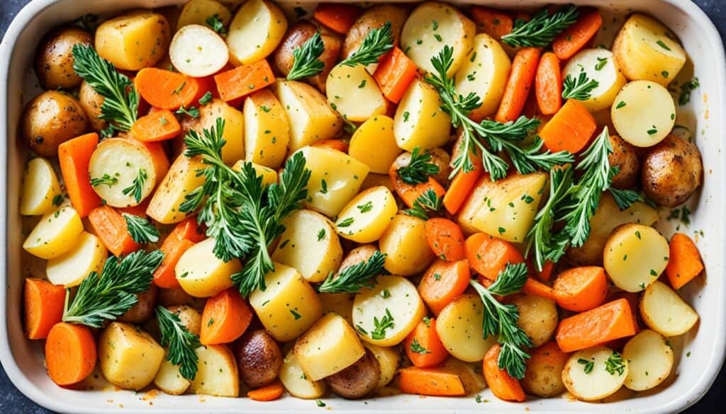 cheese and herbs roasted potatoes and carrots