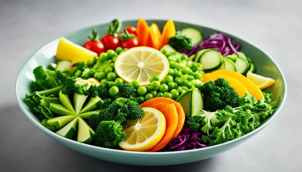 citrus and lemon slices in a bowl of steamed vegetables