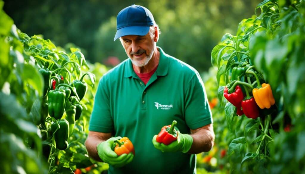 harvesting bell peppers