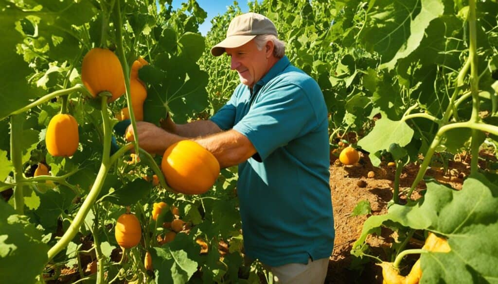 harvesting butternut squash