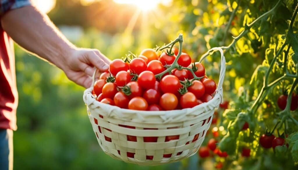 harvesting cherry tomatoes