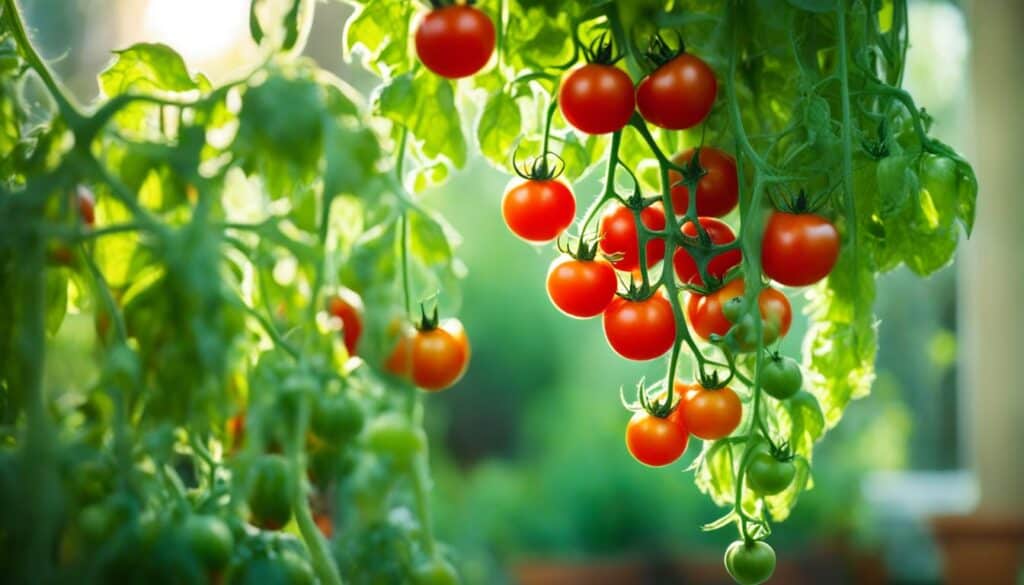 harvesting indoor tomatoes