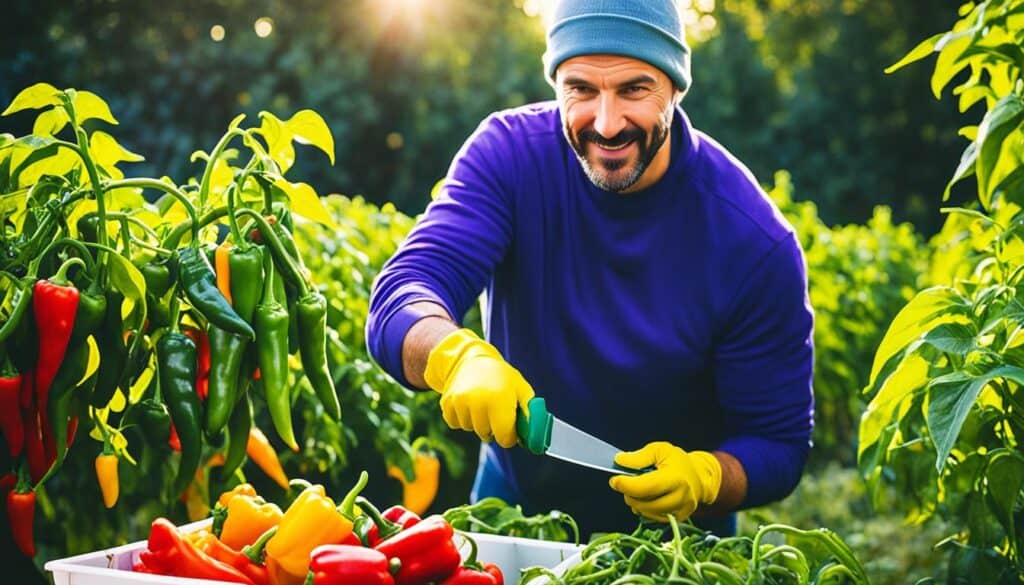 harvesting peppers