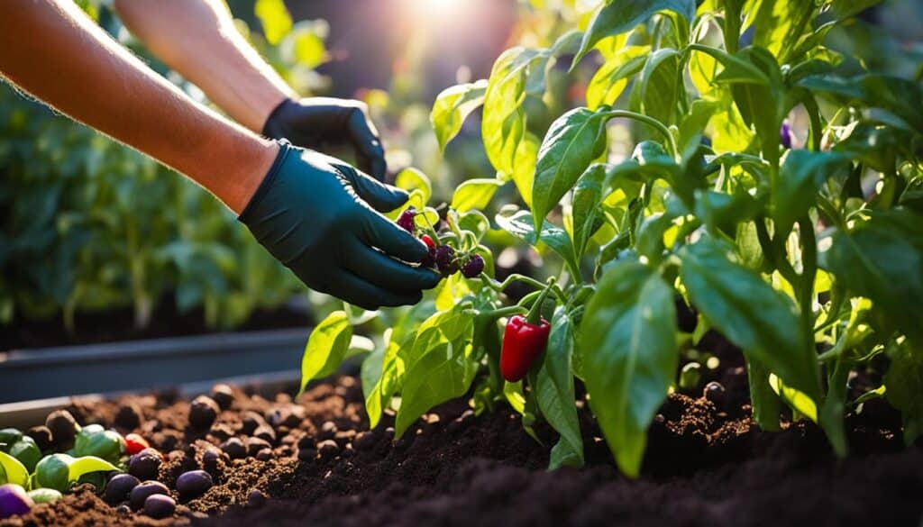 harvesting purple peppers