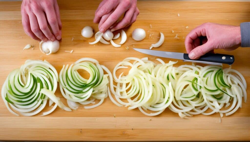 peeling and slicing yellow onions