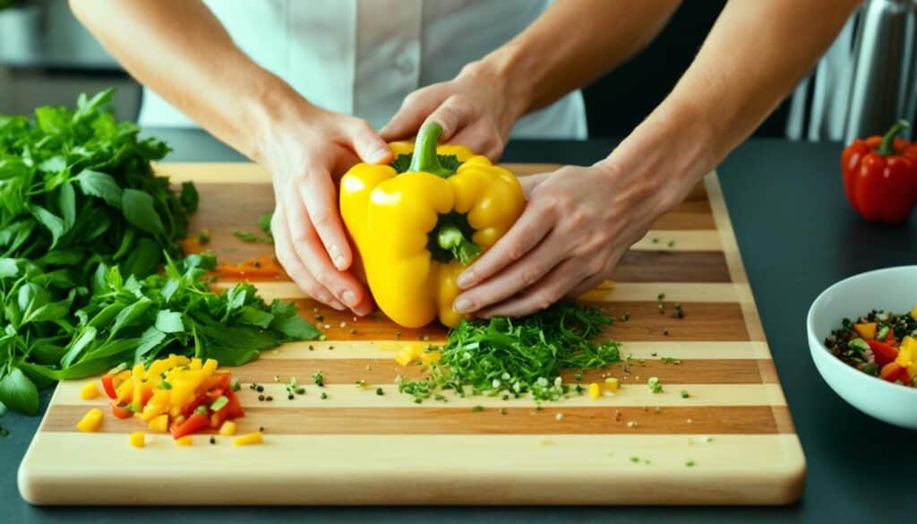 preparing yellow bell peppers