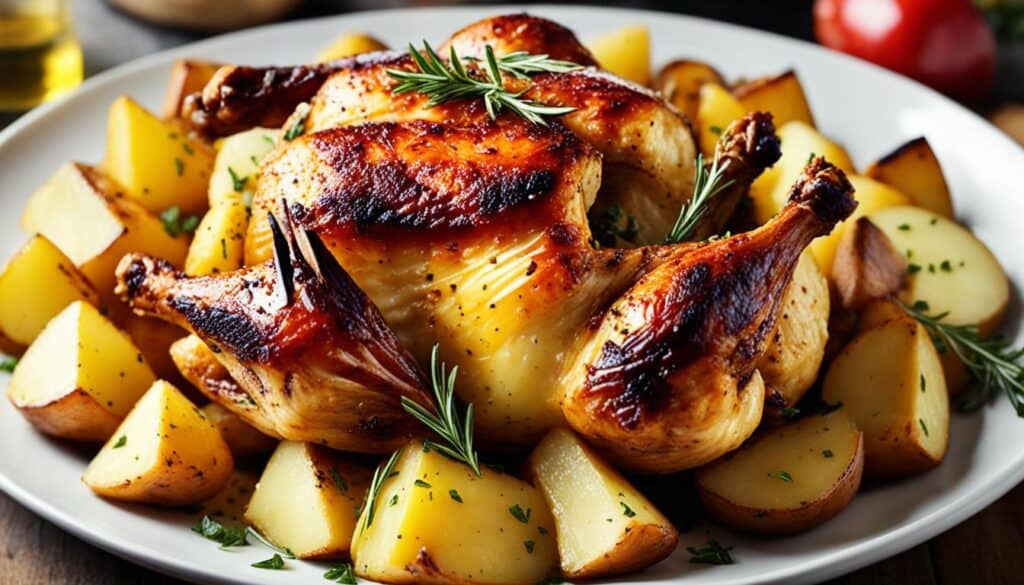 roasted chicken and potatoes