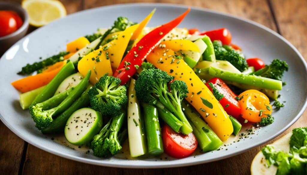 steamed vegetables with olive oil and sesame oil