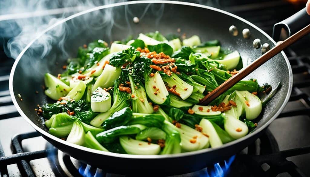 stir-frying bok choy