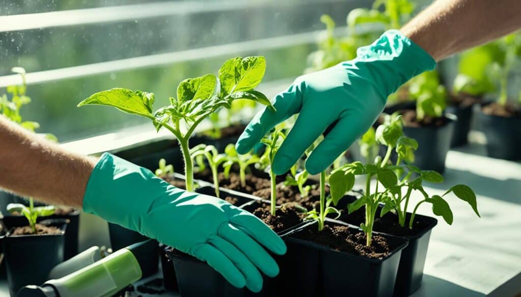 transplanting tomato seedlings