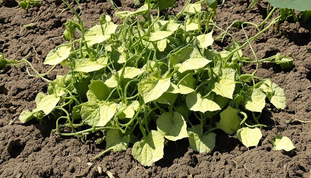 water-stressed cucumber plants