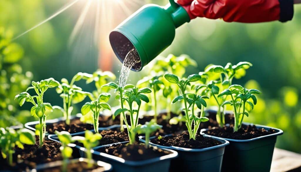 watering tomato seedlings