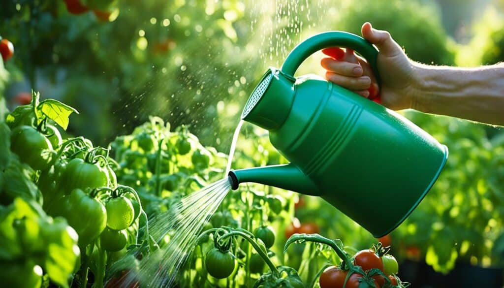 watering tomatoes