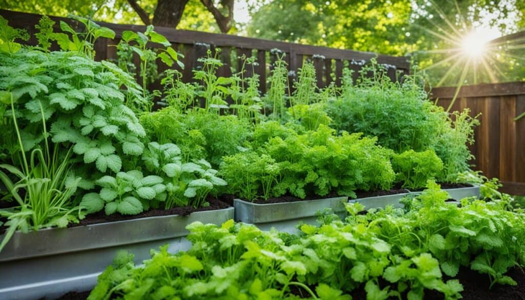 Herbs in partial shade garden