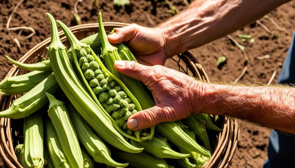 Picking Okra Pods