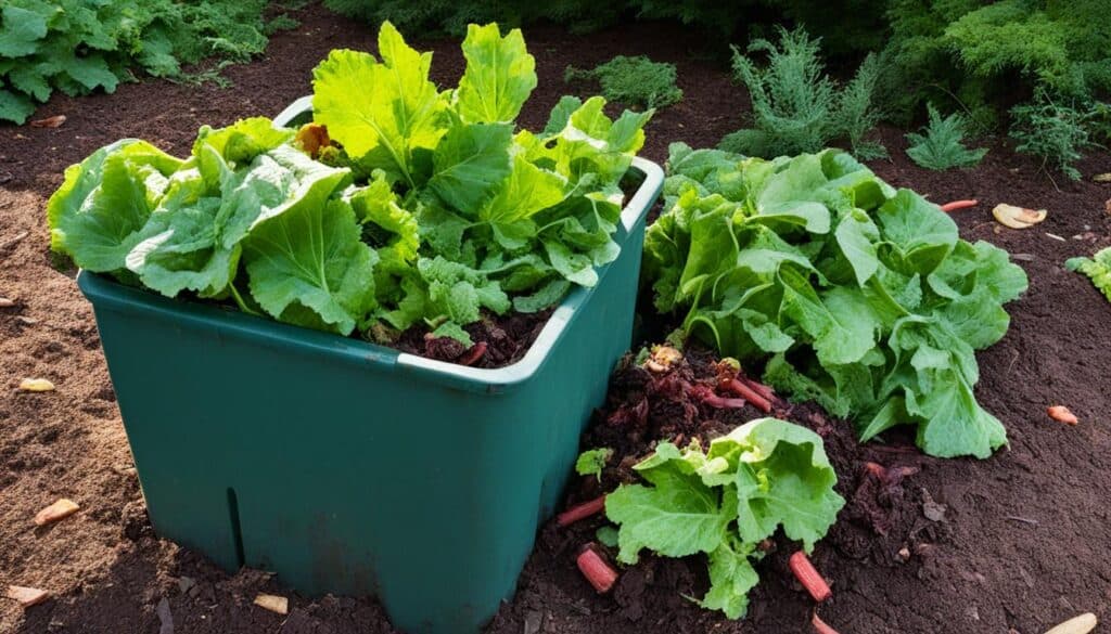 composting rhubarb leaves