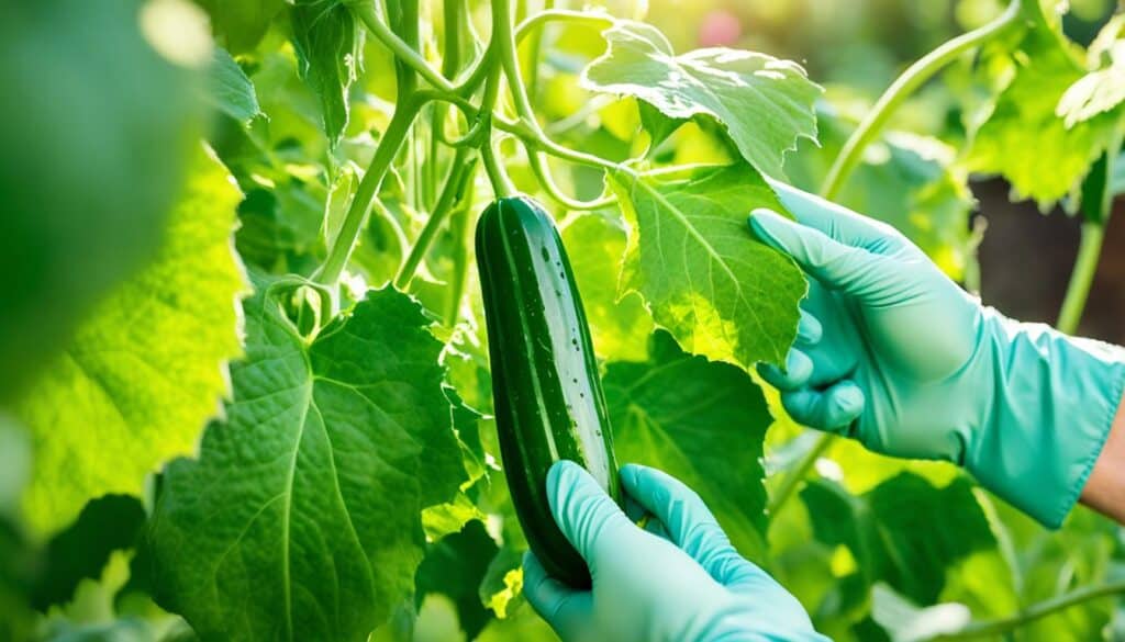 harvesting Marketmore cucumbers