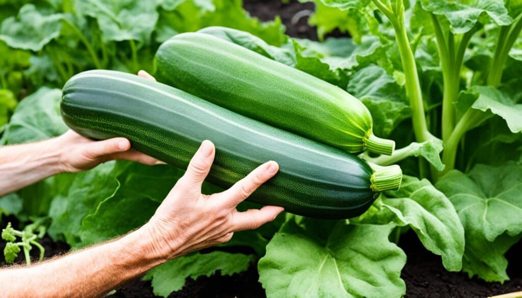 harvesting courgettes