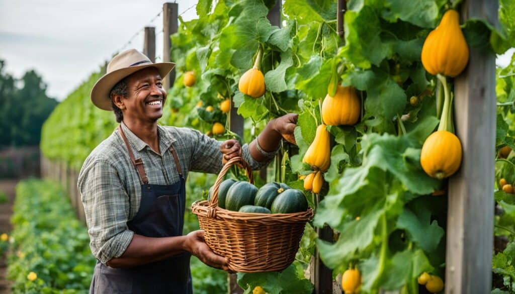 harvesting tromboncino squash