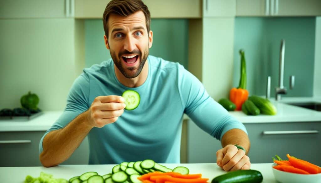 man eating cucumber