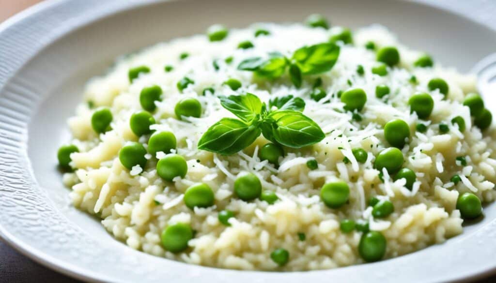 pea-studded risotto