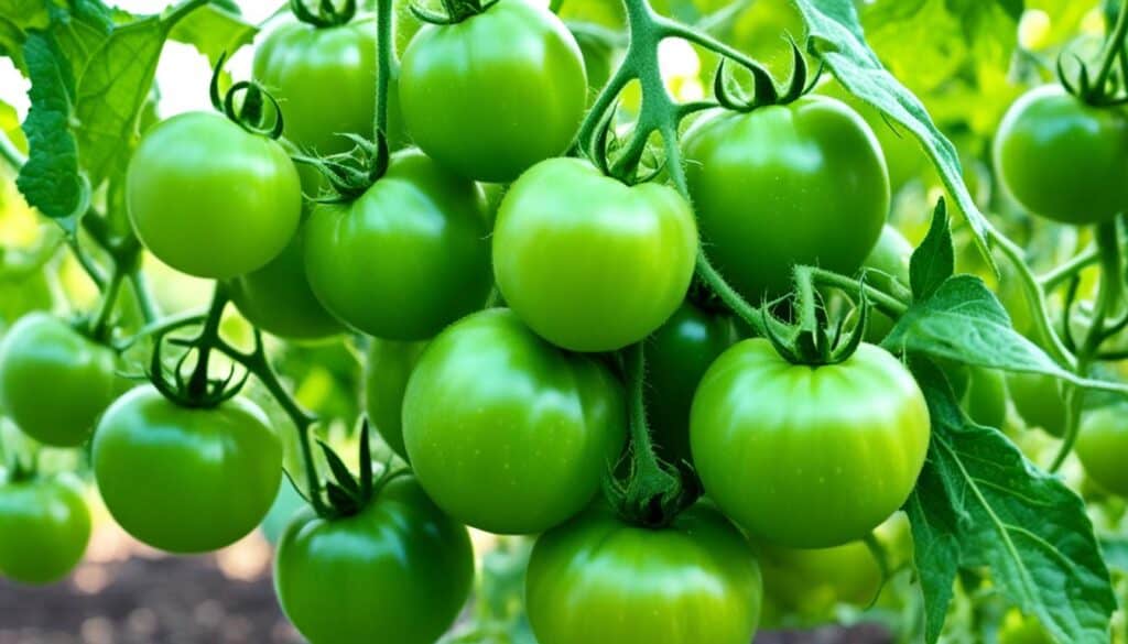 ripening tomatoes on the vine