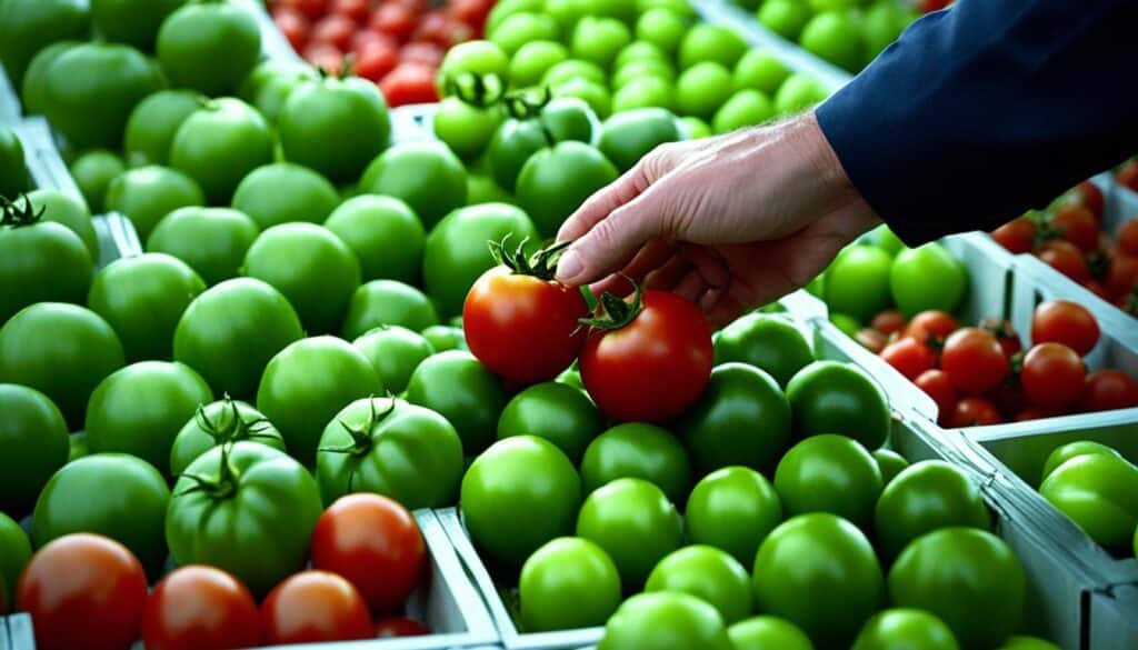 selecting supermarket tomatoes