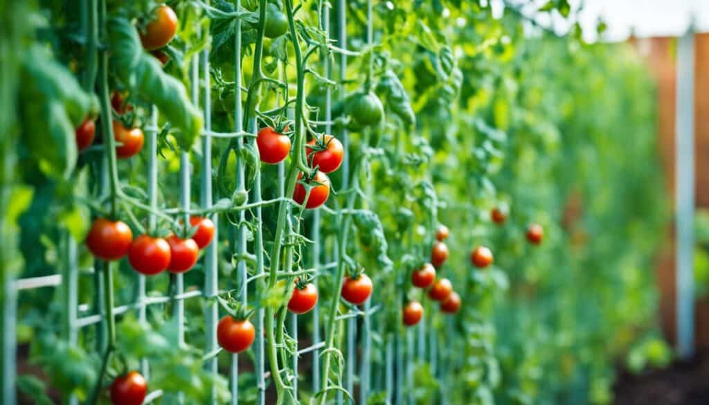 tomato plants trellising