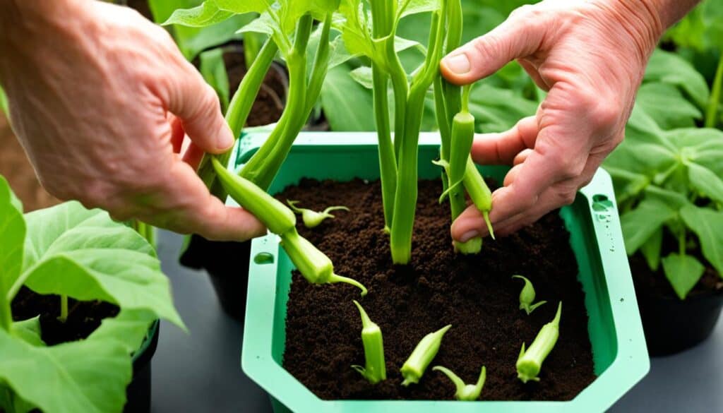 transplanting okra seedlings