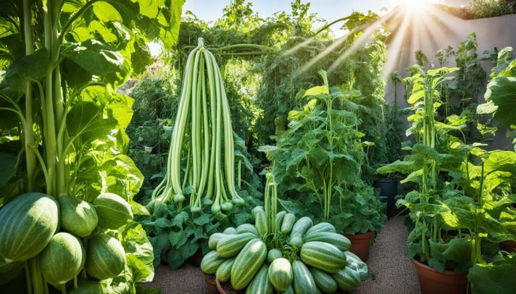 tromboncino squash in the garden